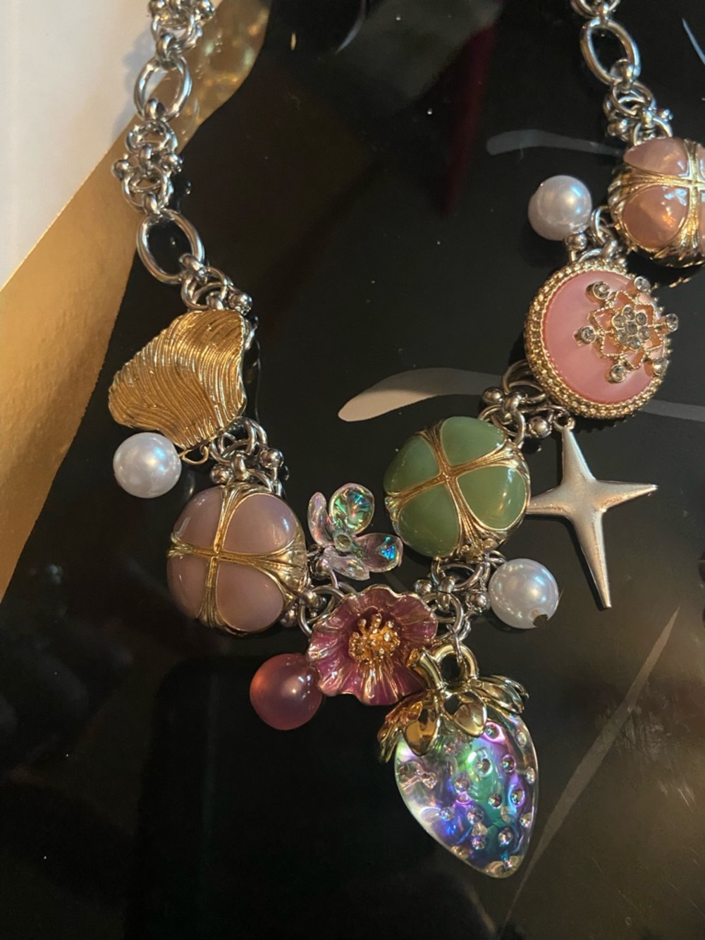 Pink Multi-Charm Women's Necklace and Cats Eye Bracelet Set - Picture 11 of 11